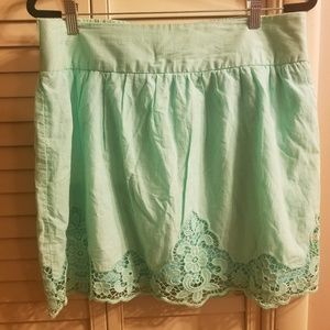 Cute green, cotton and lace skirt, L